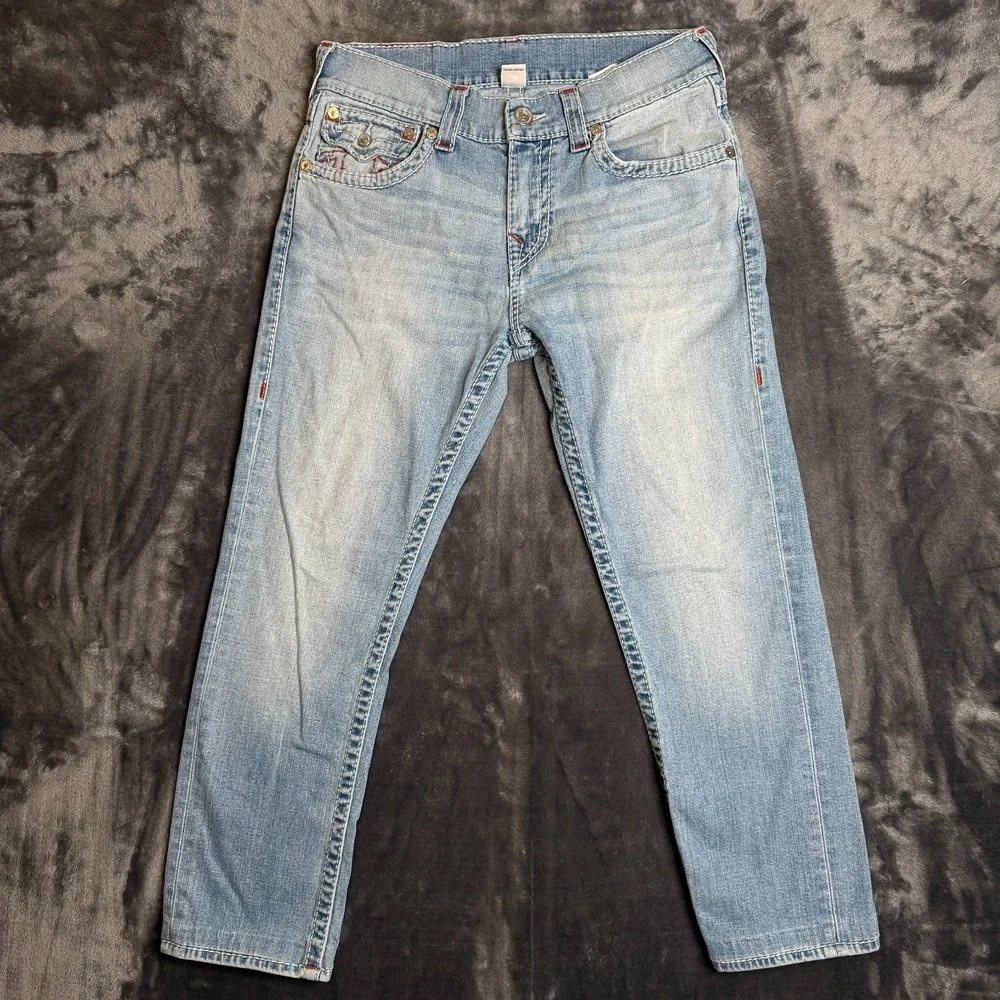 Vintage y2k True Religion Skinny Light Wash Faded Denim Jeans Size 32x26